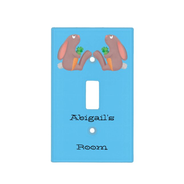 Cute bunny rabbit sitting with carrot cartoon light switch cover (Front)