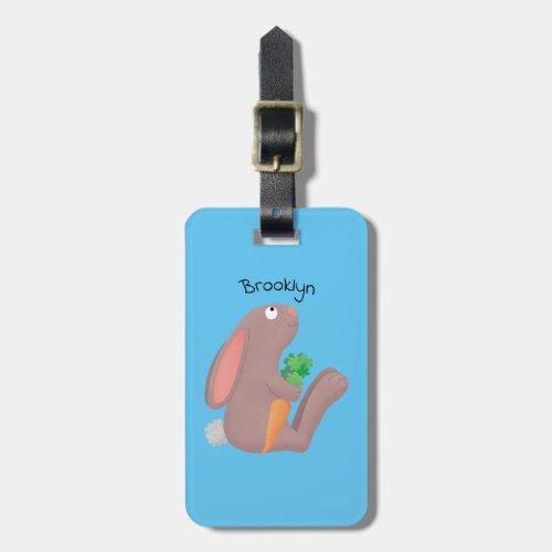 Cute bunny rabbit sitting with carrot cartoon luggage tag