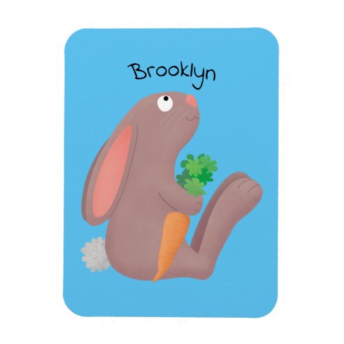 Cute bunny rabbit sitting with carrot cartoon magnet