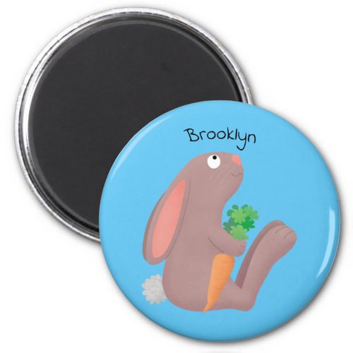 Cute bunny rabbit sitting with carrot cartoon magnet