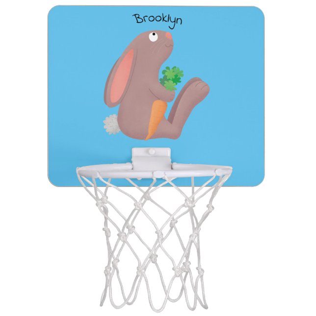Cute bunny rabbit sitting with carrot cartoon mini basketball hoop (Front)