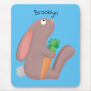 Cute bunny rabbit sitting with carrot cartoon mouse pad