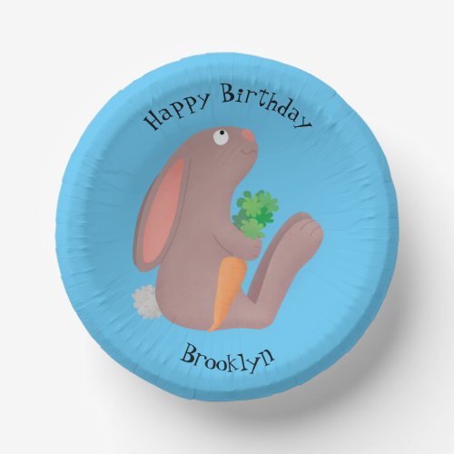 Cute bunny rabbit sitting with carrot cartoon paper bowls