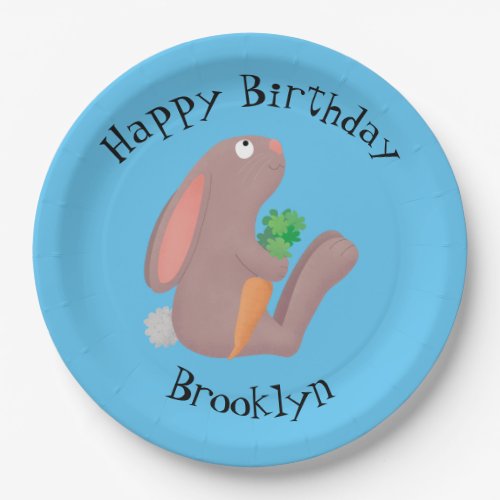 Cute bunny rabbit sitting with carrot cartoon paper plates