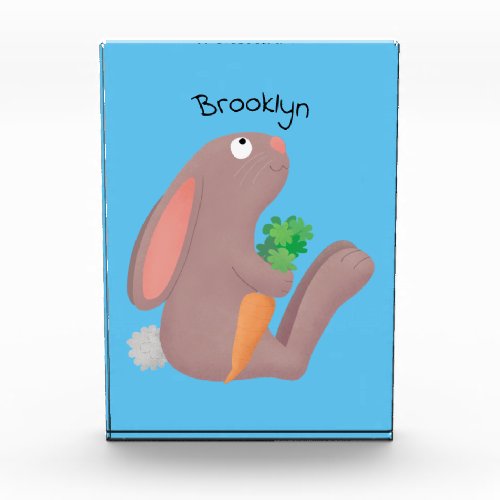 Cute bunny rabbit sitting with carrot cartoon photo block