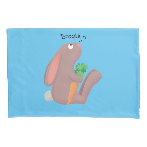 Cute bunny rabbit sitting with carrot cartoon pillow case