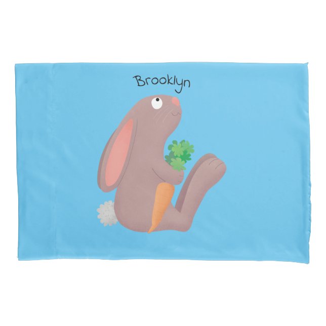 Cute bunny rabbit sitting with carrot cartoon pillow case (Front)