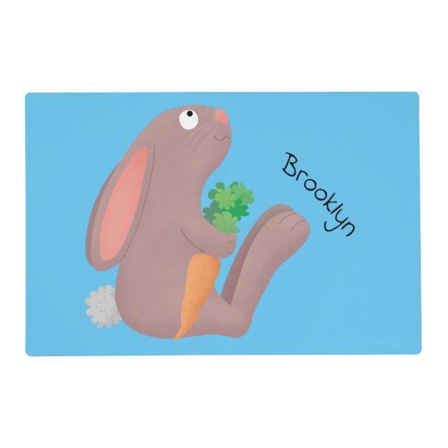 Cute bunny rabbit sitting with carrot cartoon  placemat (Front)