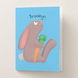 Cute bunny rabbit sitting with carrot cartoon pocket folder
