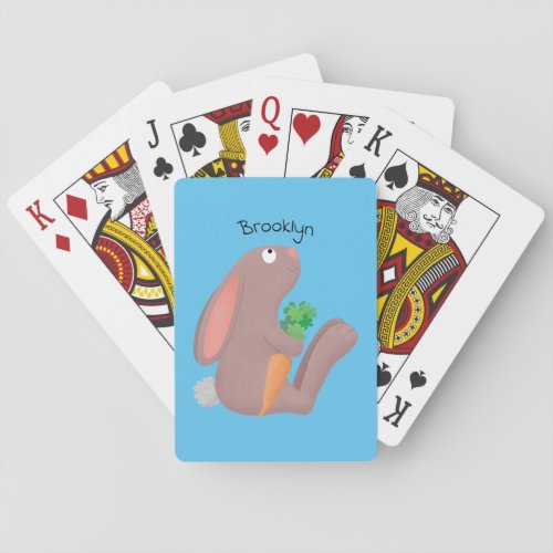 Cute bunny rabbit sitting with carrot cartoon poker cards