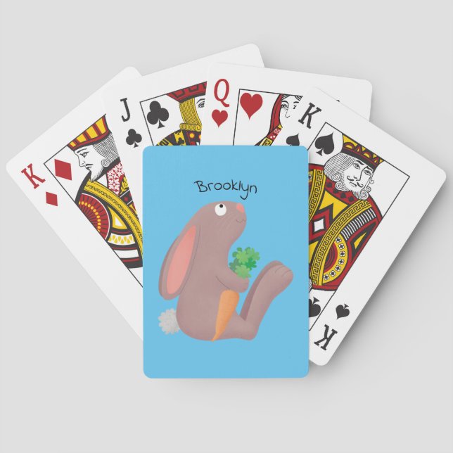 Cute bunny rabbit sitting with carrot cartoon poker cards (Back)