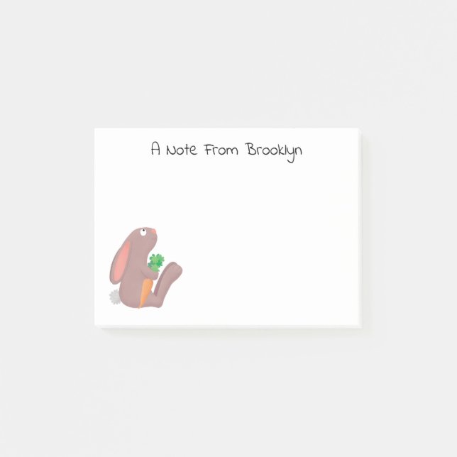 Cute bunny rabbit sitting with carrot cartoon post-it notes (Front)
