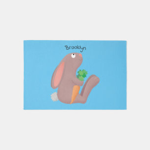 Cute bunny rabbit sitting with carrot cartoon rug
