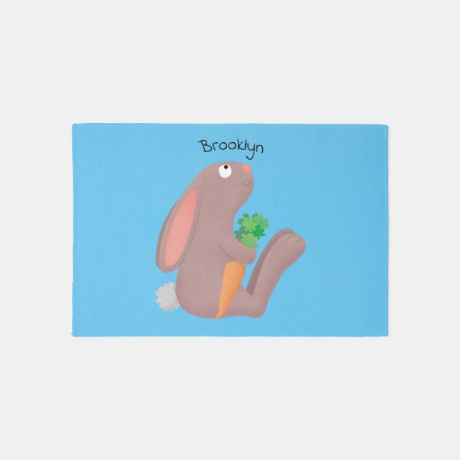 Cute bunny rabbit sitting with carrot cartoon rug (Front)