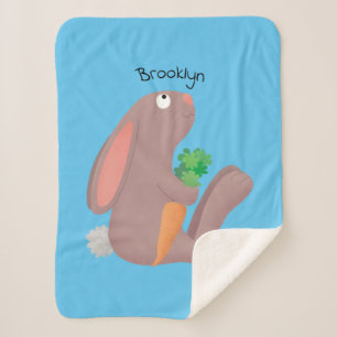 Cute bunny rabbit sitting with carrot cartoon  sherpa blanket