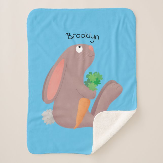 Cute bunny rabbit sitting with carrot cartoon  sherpa blanket (Front)