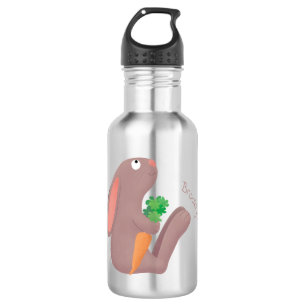Cute bunny rabbit sitting with carrot cartoon stainless steel water bottle