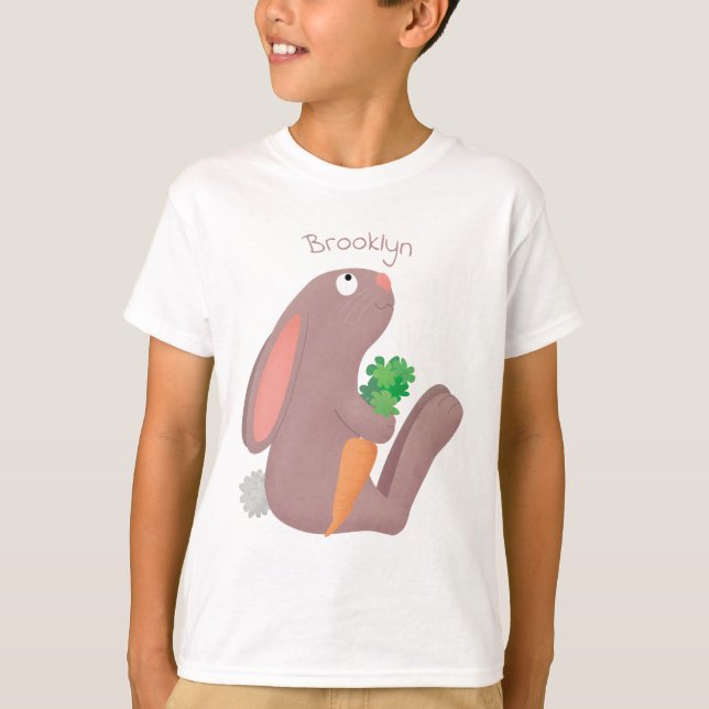 Cute bunny rabbit sitting with carrot cartoon T-Shirt (Front)