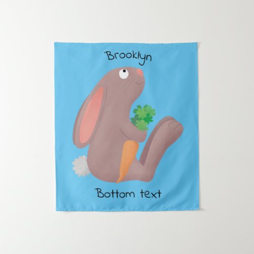 Cute bunny rabbit sitting with carrot cartoon tapestry