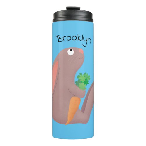 Cute bunny rabbit sitting with carrot cartoon thermal tumbler