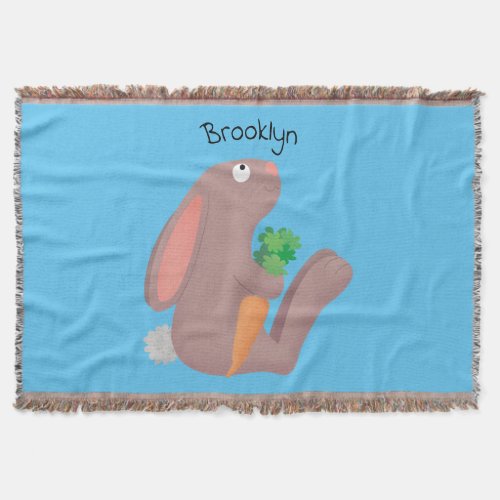 Cute bunny rabbit sitting with carrot cartoon throw blanket