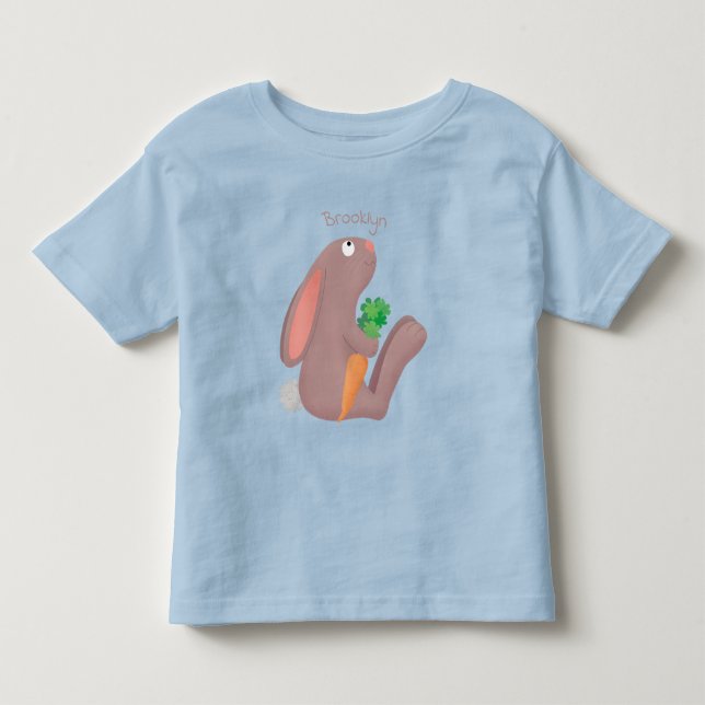 Cute bunny rabbit sitting with carrot cartoon toddler t-shirt (Front)