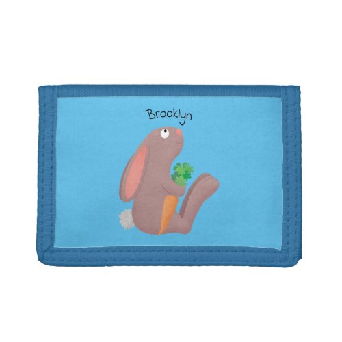 Cute bunny rabbit sitting with carrot cartoon trifold wallet