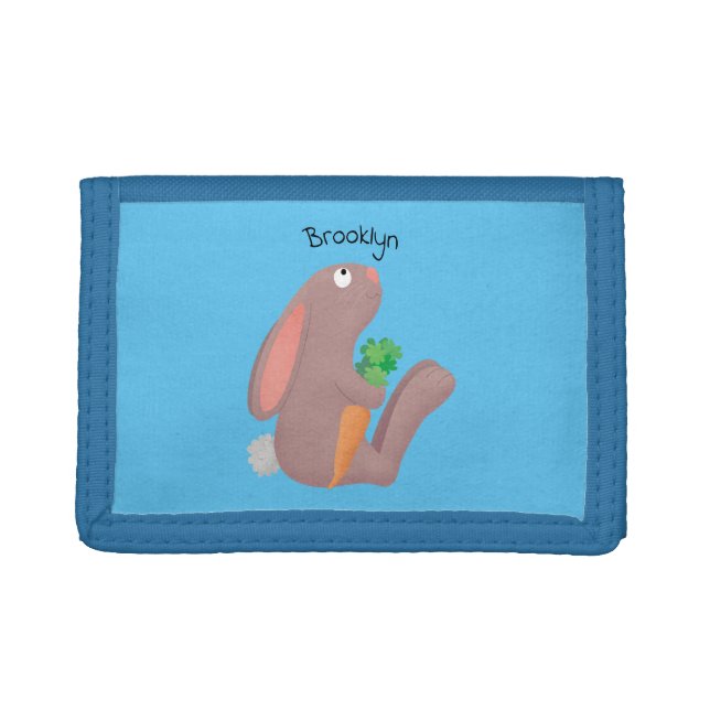 Cute bunny rabbit sitting with carrot cartoon trifold wallet (Front)
