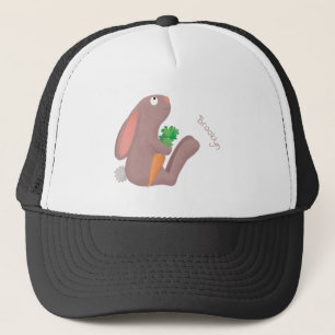 Cute bunny rabbit sitting with carrot cartoon trucker hat