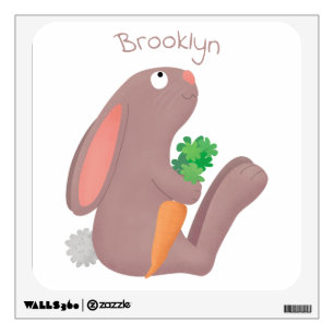 Cute bunny rabbit sitting with carrot cartoon wall decal