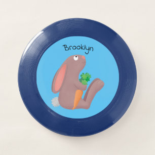 Cute bunny rabbit sitting with carrot cartoon Wham-O frisbee