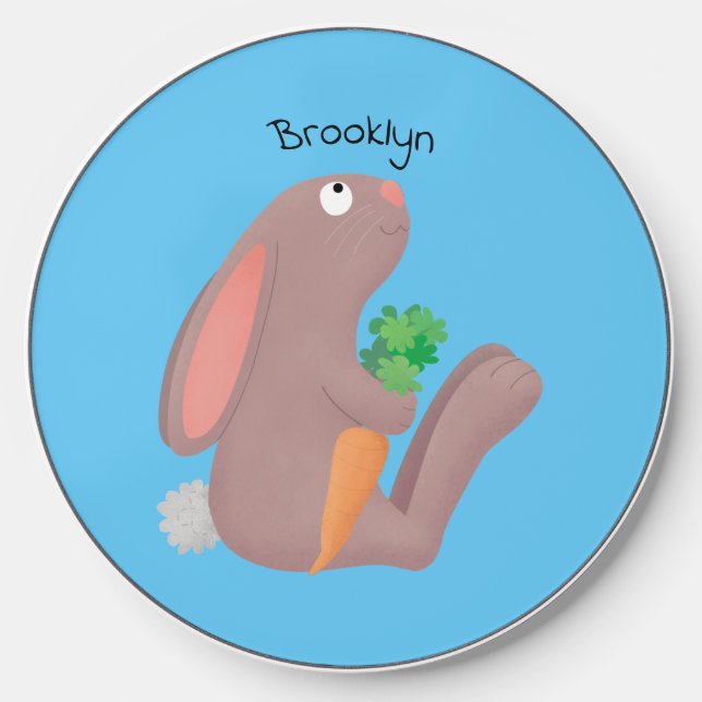 Cute bunny rabbit sitting with carrot cartoon wireless charger  (Front)
