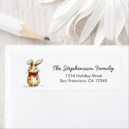 Cute Bunny Rabbit Sketch Return Address Label