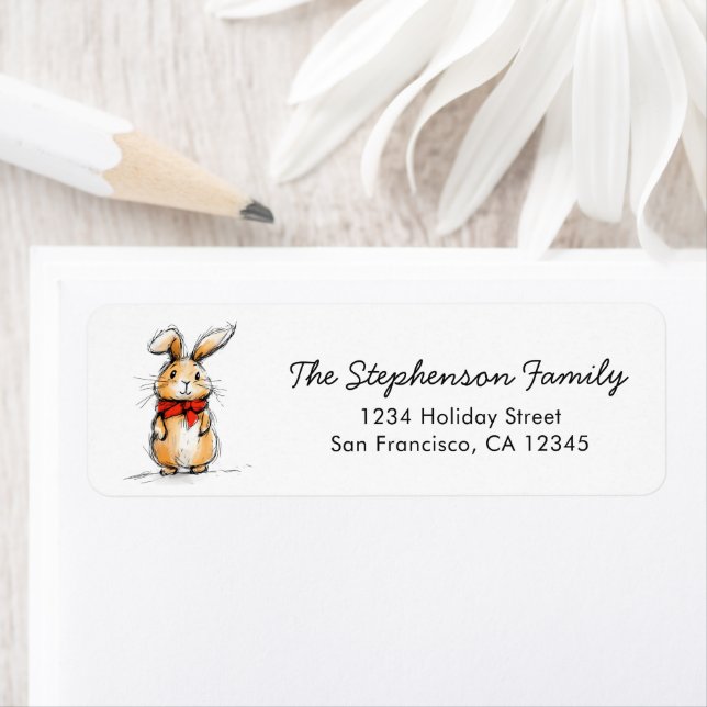 Cute Bunny Rabbit Sketch Return Address Label (Insitu)