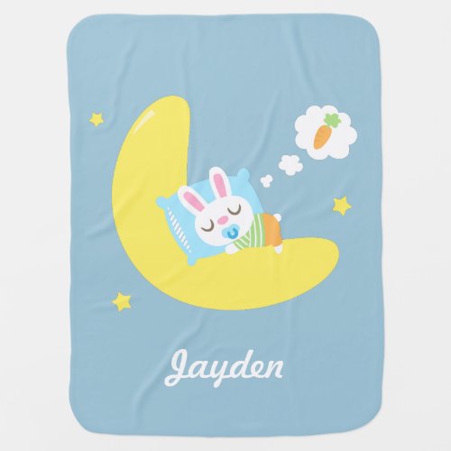 Cute Bunny Rabbit Sleeping On The Moon Baby Boy Swaddle Blanket