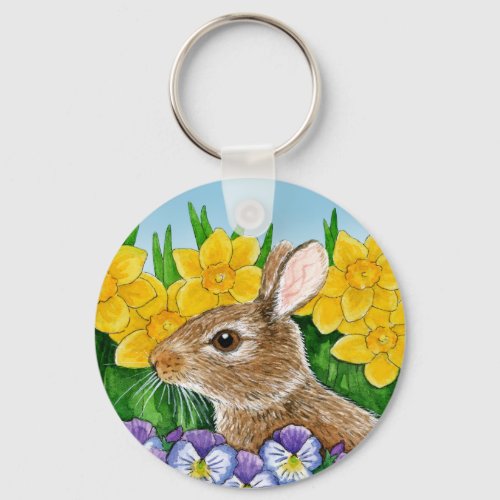 Cute bunny rabbit spring garden keychain