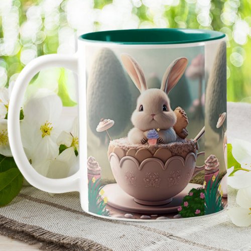 Cute Bunny Rabbit sweet treats  Two_Tone Coffee Mug