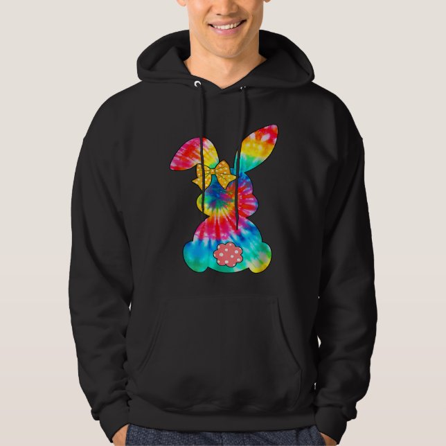 Cute Bunny Rabbit Tie Dye Bow Tie Easter Day Girls Hoodie (Front)