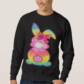 Cute Bunny Rabbit Tie Dye Bow Tie Easter Day Girls Sweatshirt