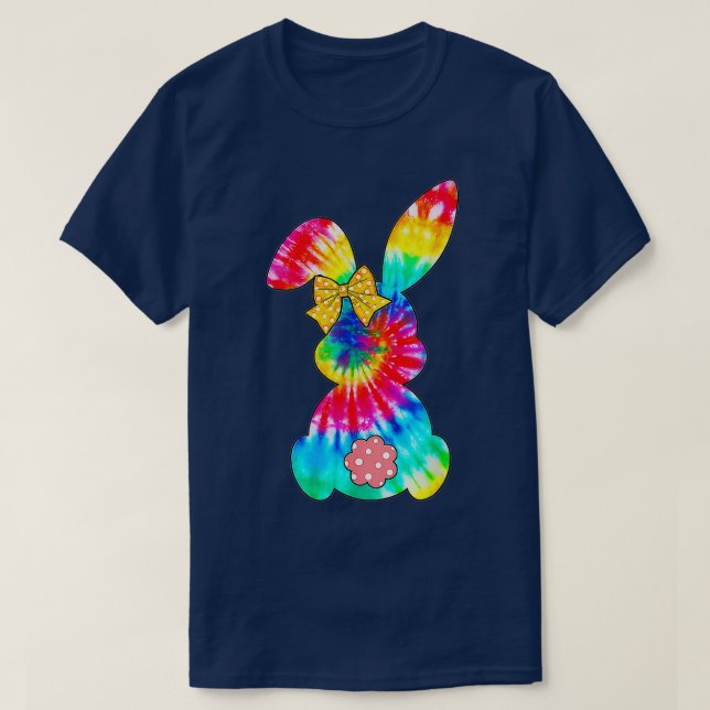 Cute Bunny Rabbit Tie Dye Bow Tie Easter Day Girls T-Shirt (Design Front)