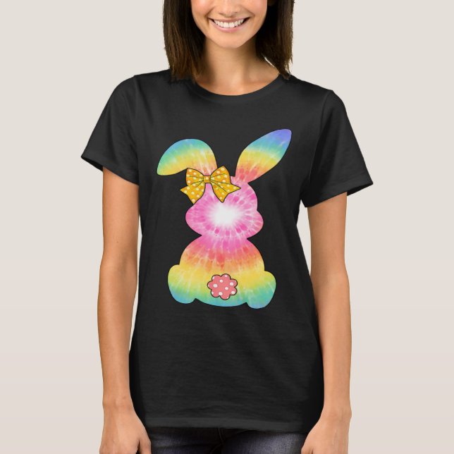 Cute Bunny Rabbit Tie Dye Bow Tie Easter Day Girls T-Shirt (Front)