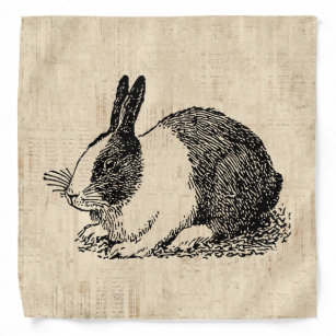 Cute Bunny Rabbit Vintage Animal Art Illustration Bandana
