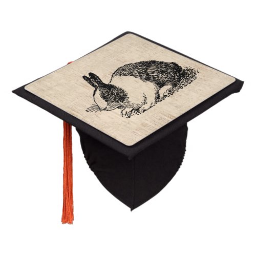 Cute Bunny Rabbit Vintage Animal Art Illustration Graduation Cap Topper