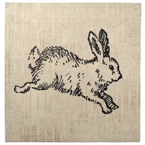 Cute Bunny Rabbit Vintage Illustration Script Art Cloth Napkin