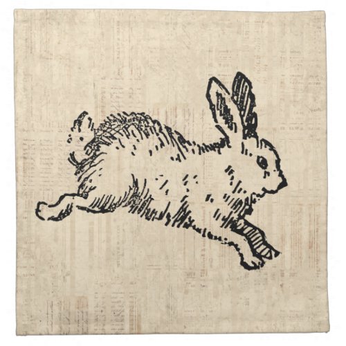 Cute Bunny Rabbit Vintage Illustration Script Art Cloth Napkin