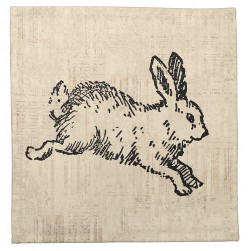 Cute Bunny Rabbit Vintage Illustration Script Art Cloth Napkin