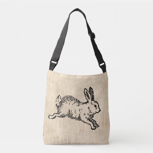 Cute Bunny Rabbit Vintage Illustration Script Art Crossbody Bag