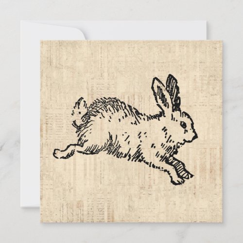 Cute Bunny Rabbit Vintage Illustration Script Art Holiday Card