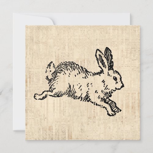 Cute Bunny Rabbit Vintage Illustration Script Art Invitation