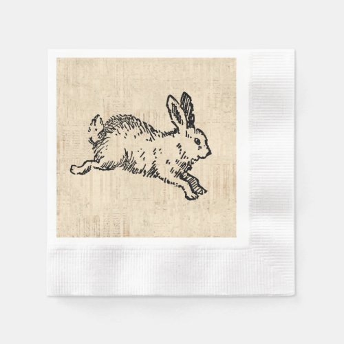 Cute Bunny Rabbit Vintage Illustration Script Art Napkins